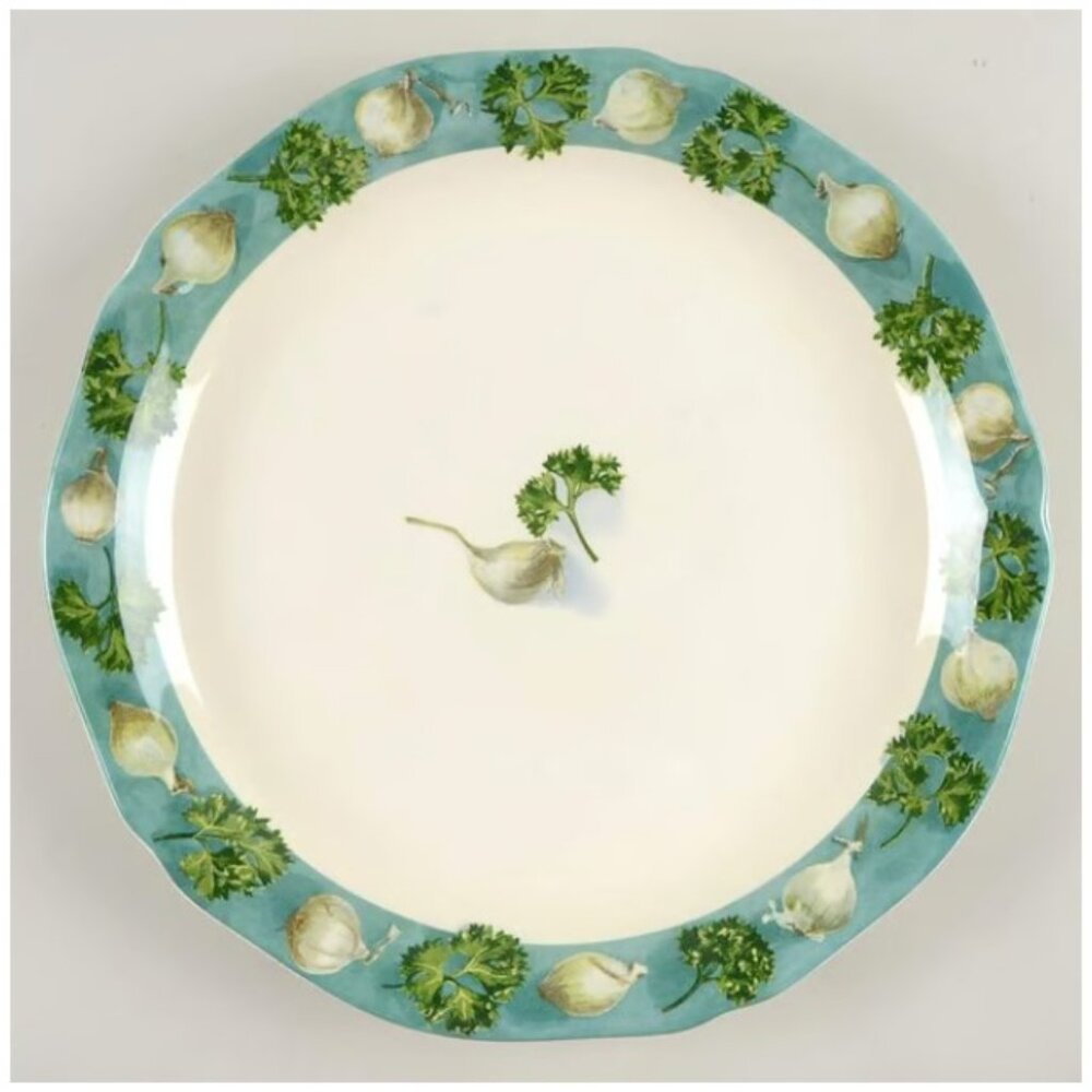 Poivre Et Sel Green by Faiencerie De Gien 12" Chop Round Platter Plate